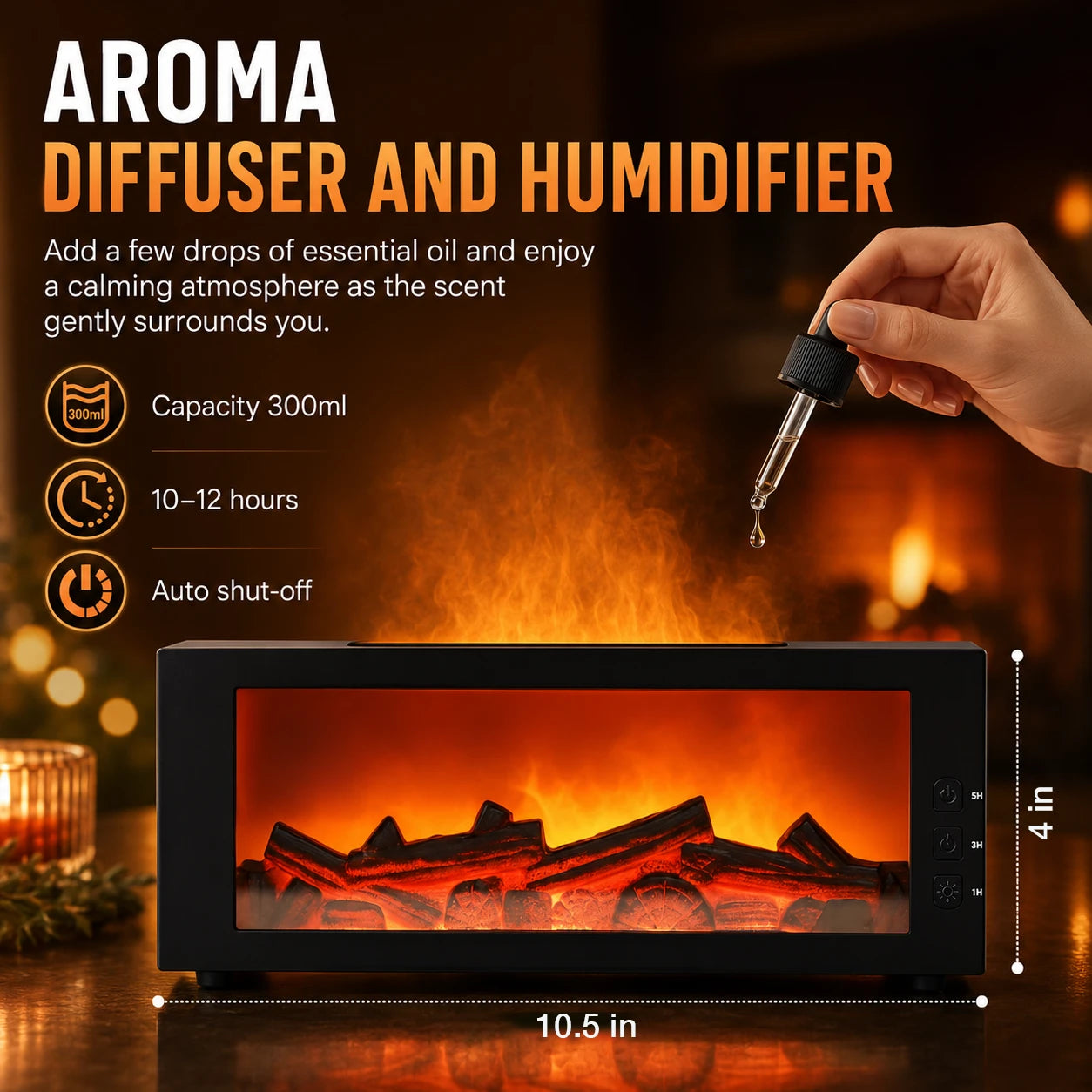 Stress Relief Fireplace Glow Humidifier